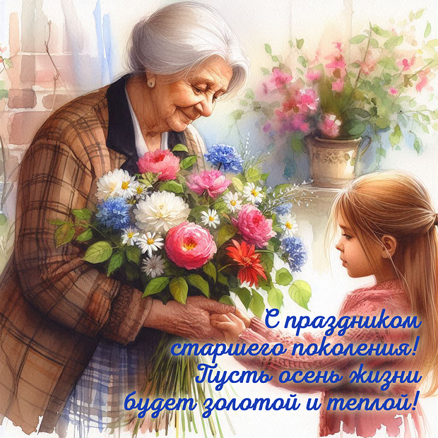 Картинка с теплыми пожеланиями на День пожилых людей №2290. Открытки. Готовые открытки с днем пожилых людей.