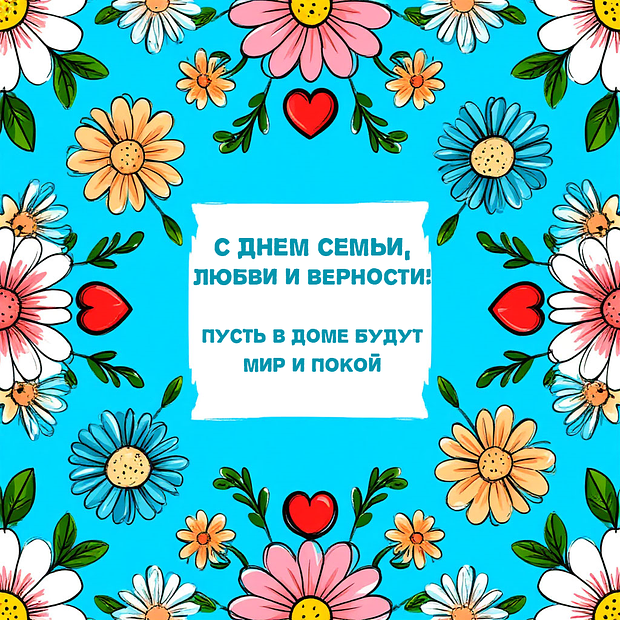 Душевная картинка для поздравления с Днем семьи, любви и верности №1920. Открытки. Готовые открытки с днем семьи, любви и верности.