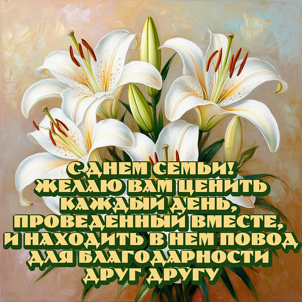 Открытка на День семьи, любви и верности с теплыми словами №1924. Открытки. Готовые открытки с днем семьи, любви и верности.
