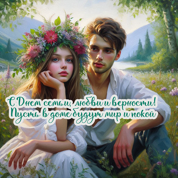 Открытка на День семьи, любви и верности с теплыми словами №1910. Открытки. Готовые открытки с днем семьи, любви и верности.
