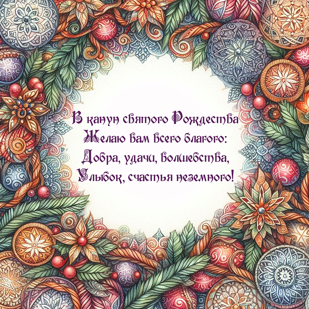 Картинка с поздравлением в стихах на Рождественский сочельник №2257. Открытки. Готовые открытки с Рождественским сочельником.