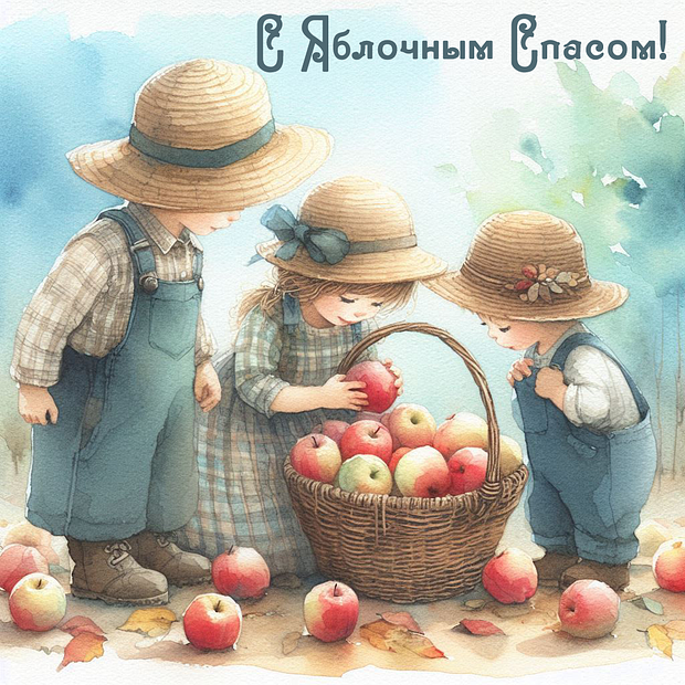 Душевная открытка для поздравления с Яблочным Спасом №2013. Открытки. Готовые открытки с яблочным спасом.