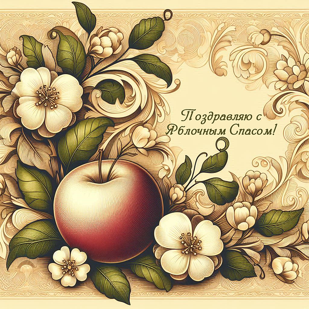 Красивая картинка на Яблочный Спас №2012. Открытки. Готовые открытки с яблочным спасом.
