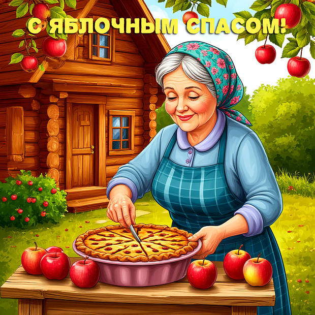 Красивая открытка на Яблочный Спас №2010. Открытки. Готовые открытки с яблочным спасом.