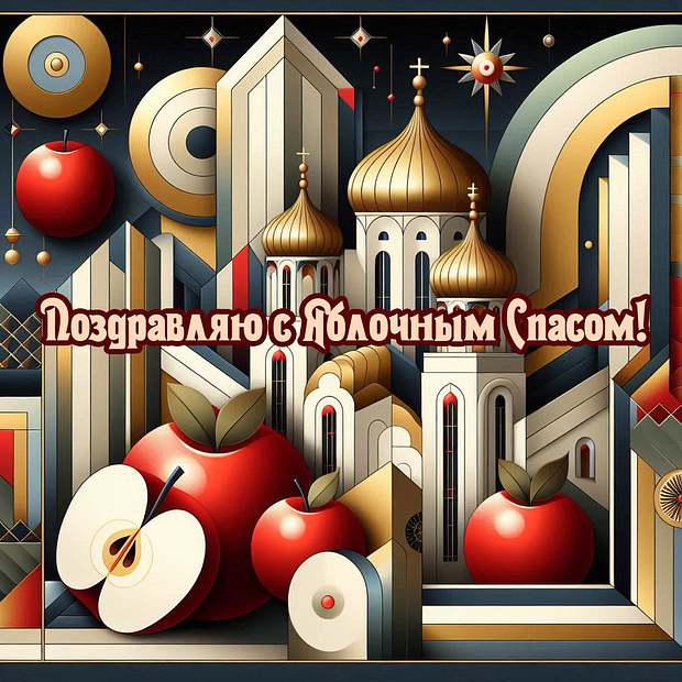 Оригинальная открытка на Яблочный Спас №2014. Открытки. Готовые открытки с яблочным спасом.