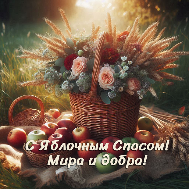 Открытка на Яблочный Спас с теплыми словами №2019. Открытки. Готовые открытки с яблочным спасом.