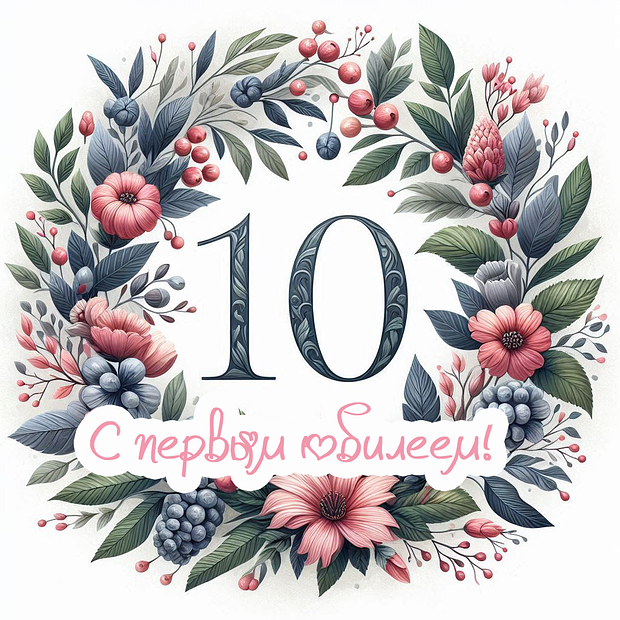 Картинка на юбилей в 10 лет №1790. Открытки. Готовые открытки с юбилеем.