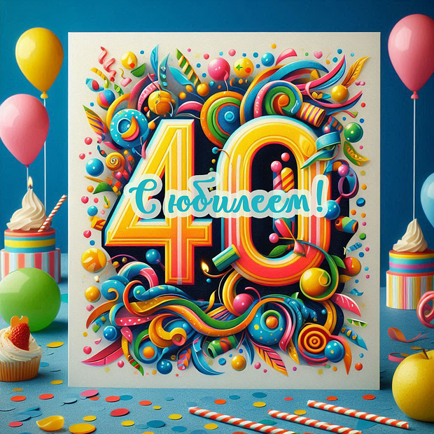 Картинка на юбилей в 40 лет №1807. Открытки. Готовые открытки с юбилеем.