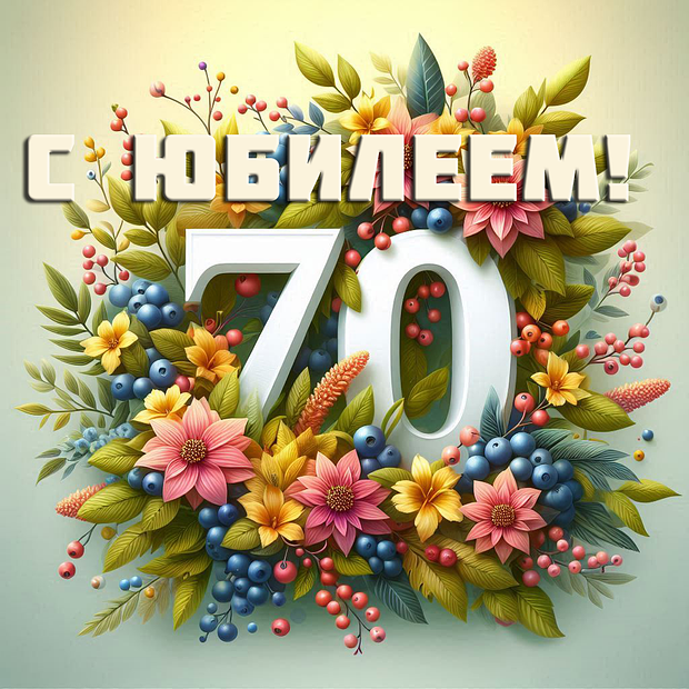 Картинка на юбилей в 70 лет №1820. Открытки. Готовые открытки с юбилеем.