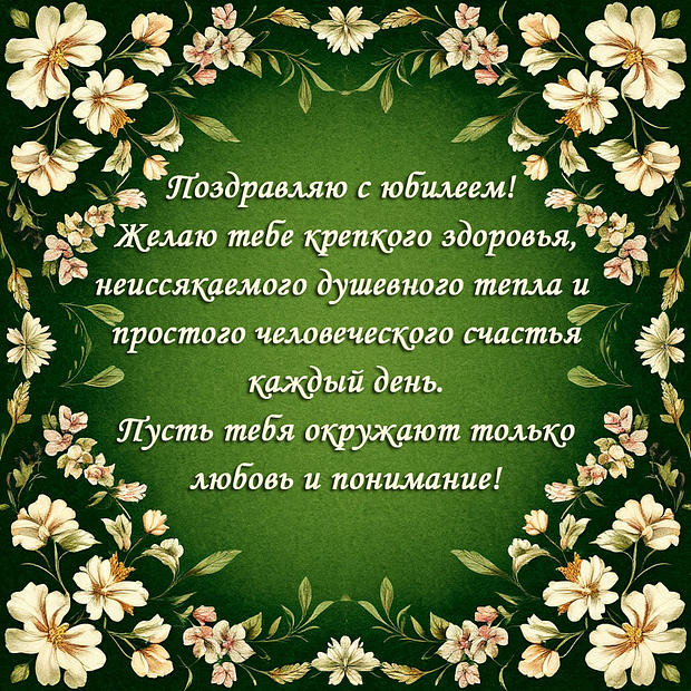 Картинка с душевным поздравлением на юбилей №1766. Открытки. Готовые открытки с юбилеем.