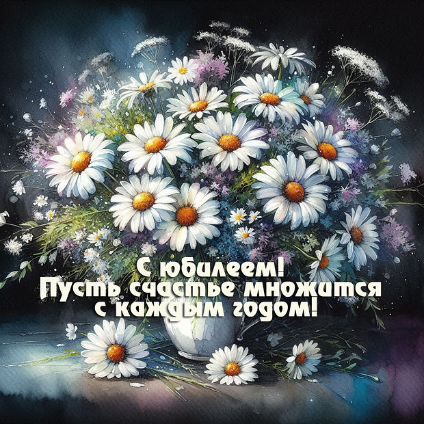 Картинка с душевными пожеланиями на юбилей №1744. Открытки. Готовые открытки с юбилеем.