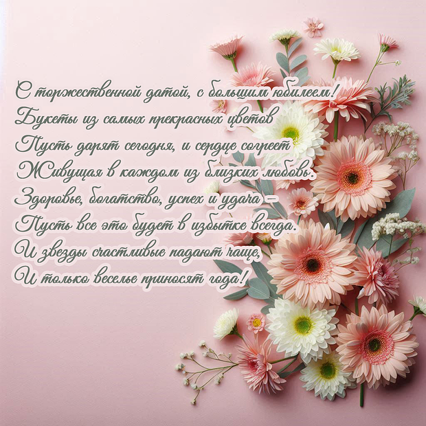Картинка со стихами на юбилей №1778. Открытки. Готовые открытки с юбилеем.