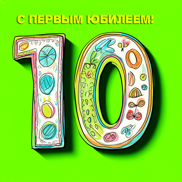 Открытка на юбилей в 10 лет №1789. Открытки. Готовые открытки с юбилеем.