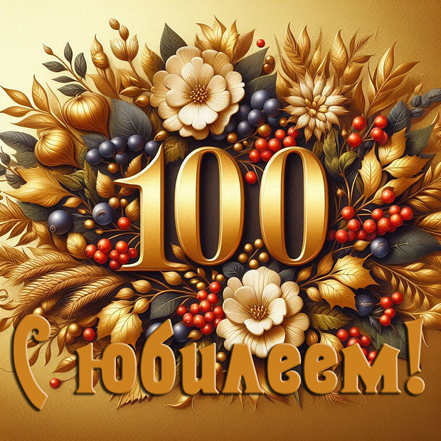 Открытка на юбилей в 100 лет №1834. Открытки. Готовые открытки с юбилеем.