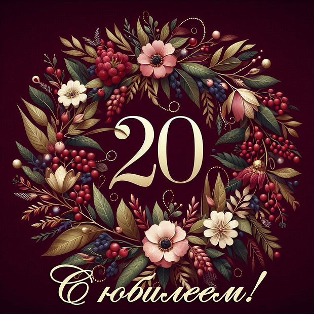 Открытка на юбилей в 20 лет №1794. Открытки. Готовые открытки с юбилеем.