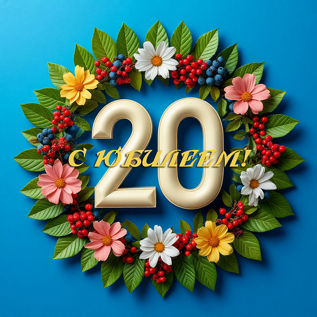 Открытка на юбилей в 20 лет №1796. Открытки. Готовые открытки с юбилеем.