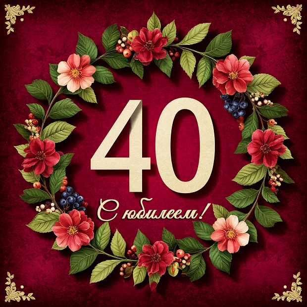 Открытка на юбилей в 40 лет №1808. Открытки. Готовые открытки с юбилеем.