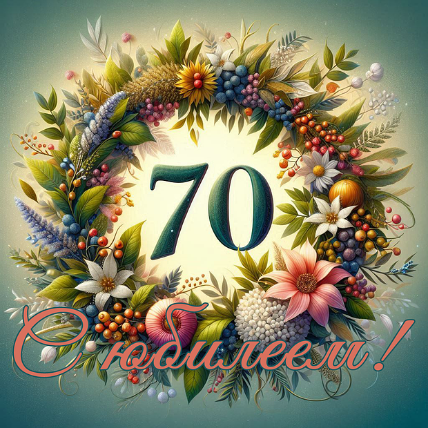 Открытка на юбилей в 70 лет №1819. Открытки. Готовые открытки с юбилеем.