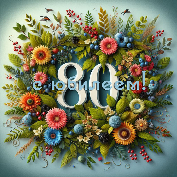 Открытка на юбилей в 80 лет №1824. Открытки. Готовые открытки с юбилеем.