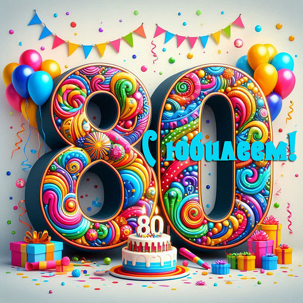 Открытка на юбилей в 80 лет №1828. Открытки. Готовые открытки с юбилеем.