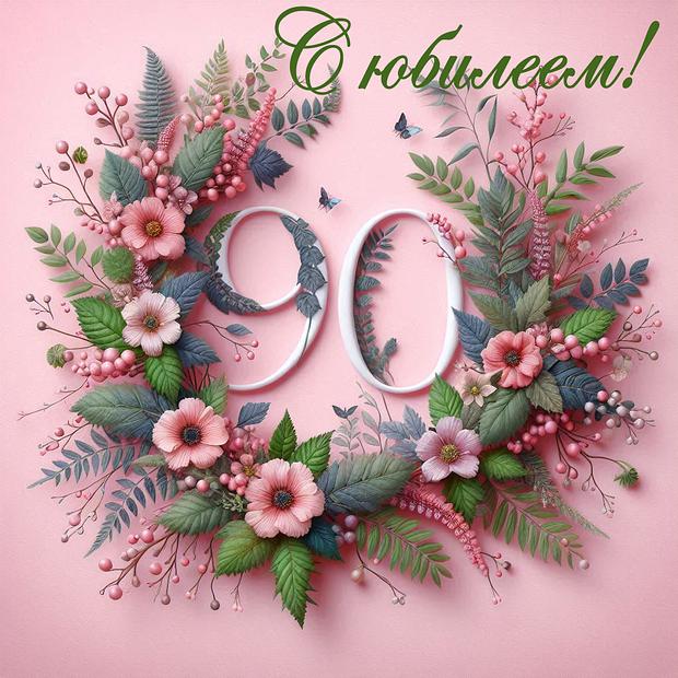 Открытка на юбилей в 90 лет №1829. Открытки. Готовые открытки с юбилеем.