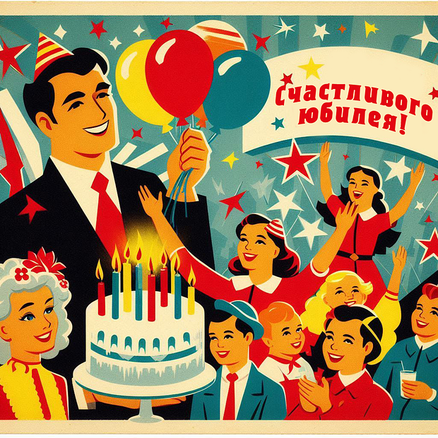 Советская открытка на юбилей №1761. Открытки. Готовые открытки с юбилеем.