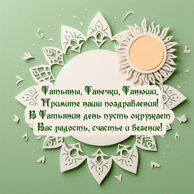 Открытка со стихами на Татьянин день №2229. Открытки. Готовые открытки на Татьянин день.