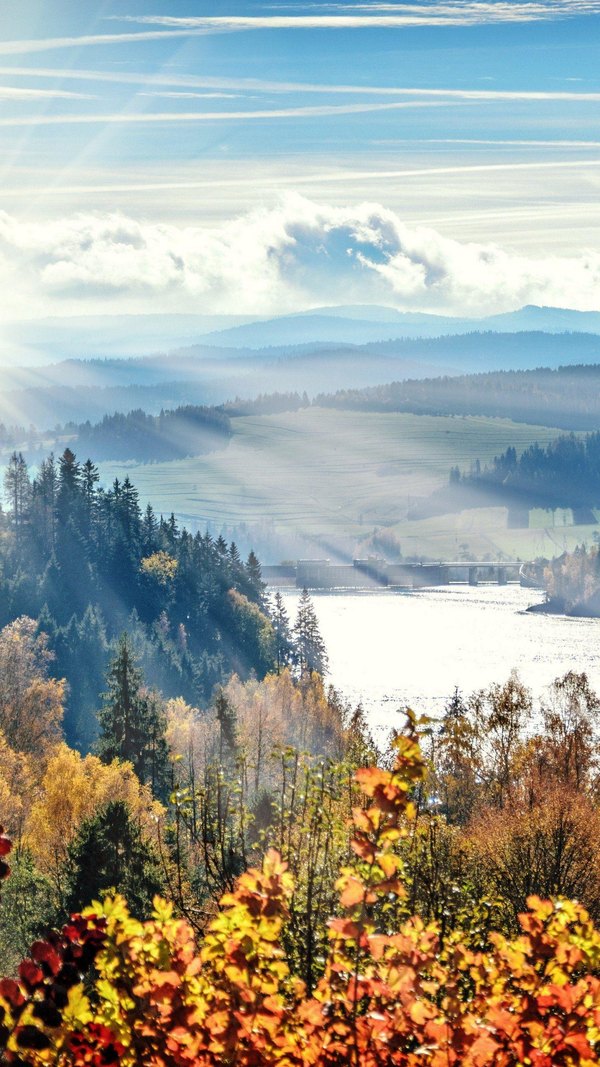 Красивый пейзаж, осенний лес, река Осень, Красивые осенние обои №1507. Открытки. Заготовки для создания осенних открыток.