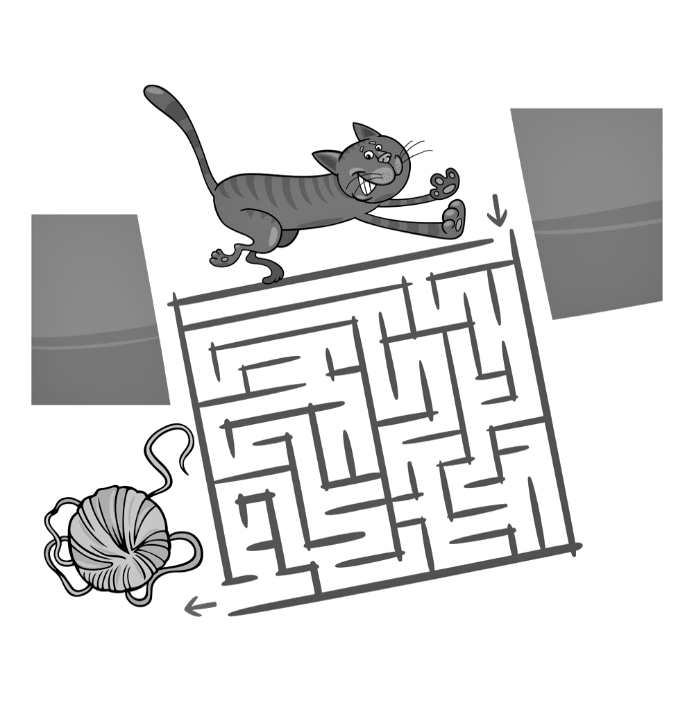 Кот и клубок ниток №212. Печатные игры. Лабиринты для детей 6 и 7 лет.
