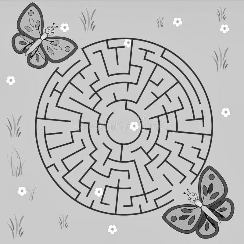 Лабиринт с бабочками №740. Печатные игры. Лабиринты для детей.
