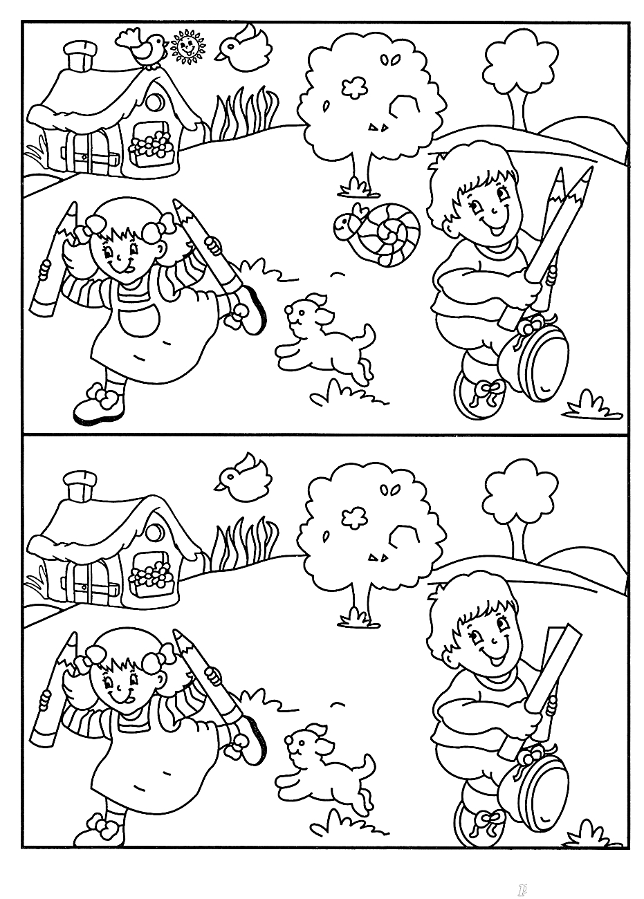 Задания для детей 7-8 лет. Найди различия и раскрась №1151. Печатные игры. Найди отличия.