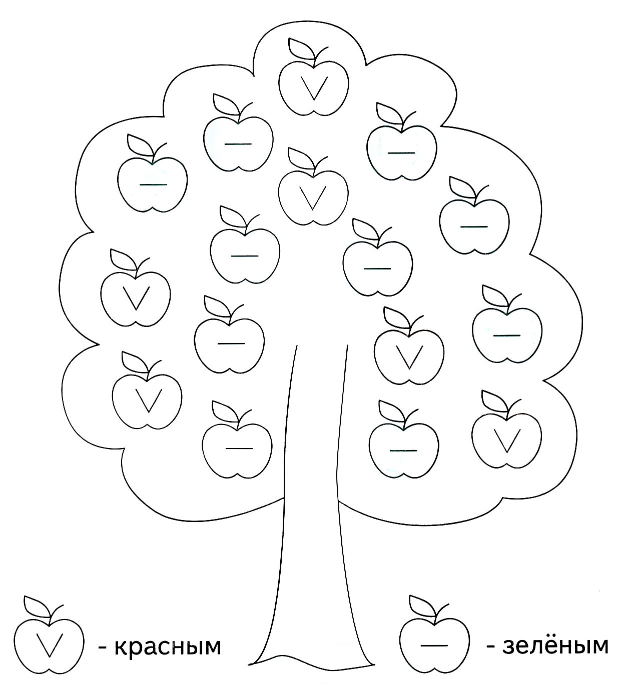 Раскрась яблоки на яблоне №1193. Развивающие задания (ассорти). Развивающие задания для детей до 3 лет.