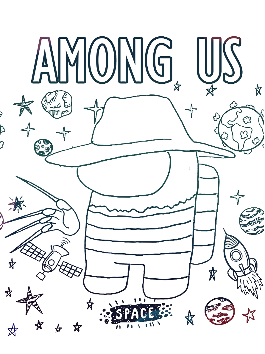Among Us Фредди Крюгер №1028. Популярные раскраски. Амонг Ас.