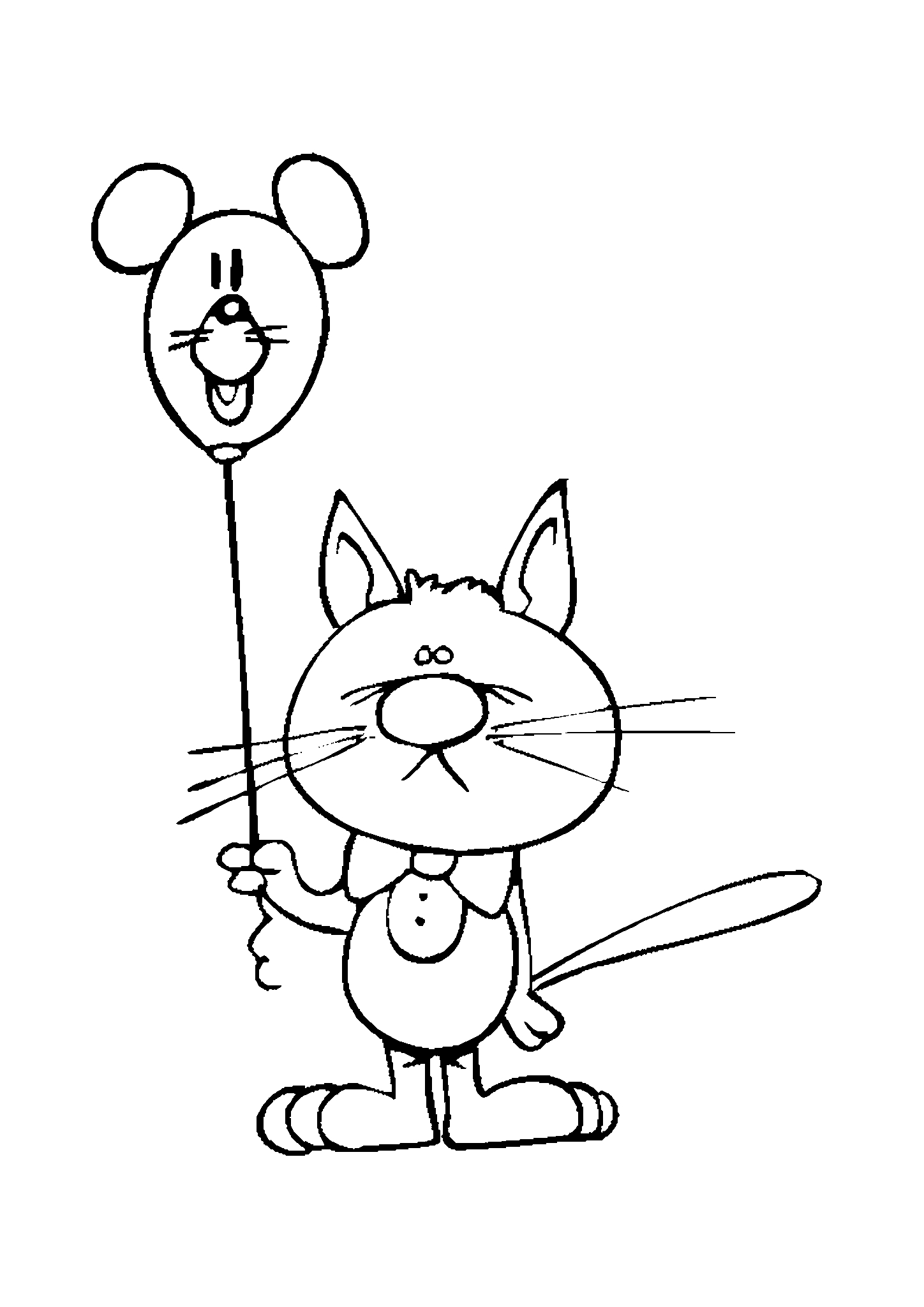 Грусный котяра с шариком №2794. Популярные раскраски. Коты, кошки, котята.