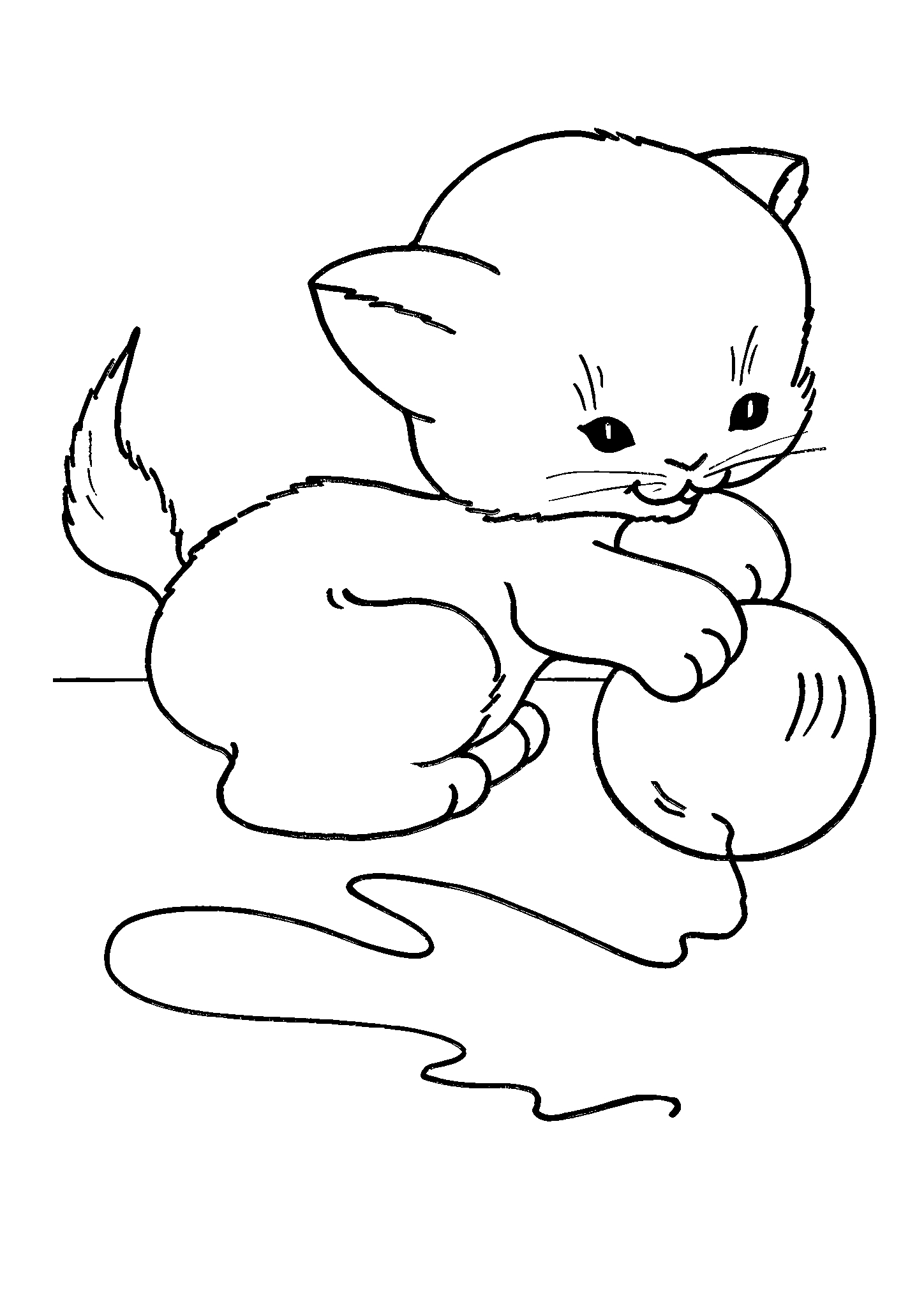 Котейка играет с пряжей №2814. Популярные раскраски. Коты, кошки, котята.