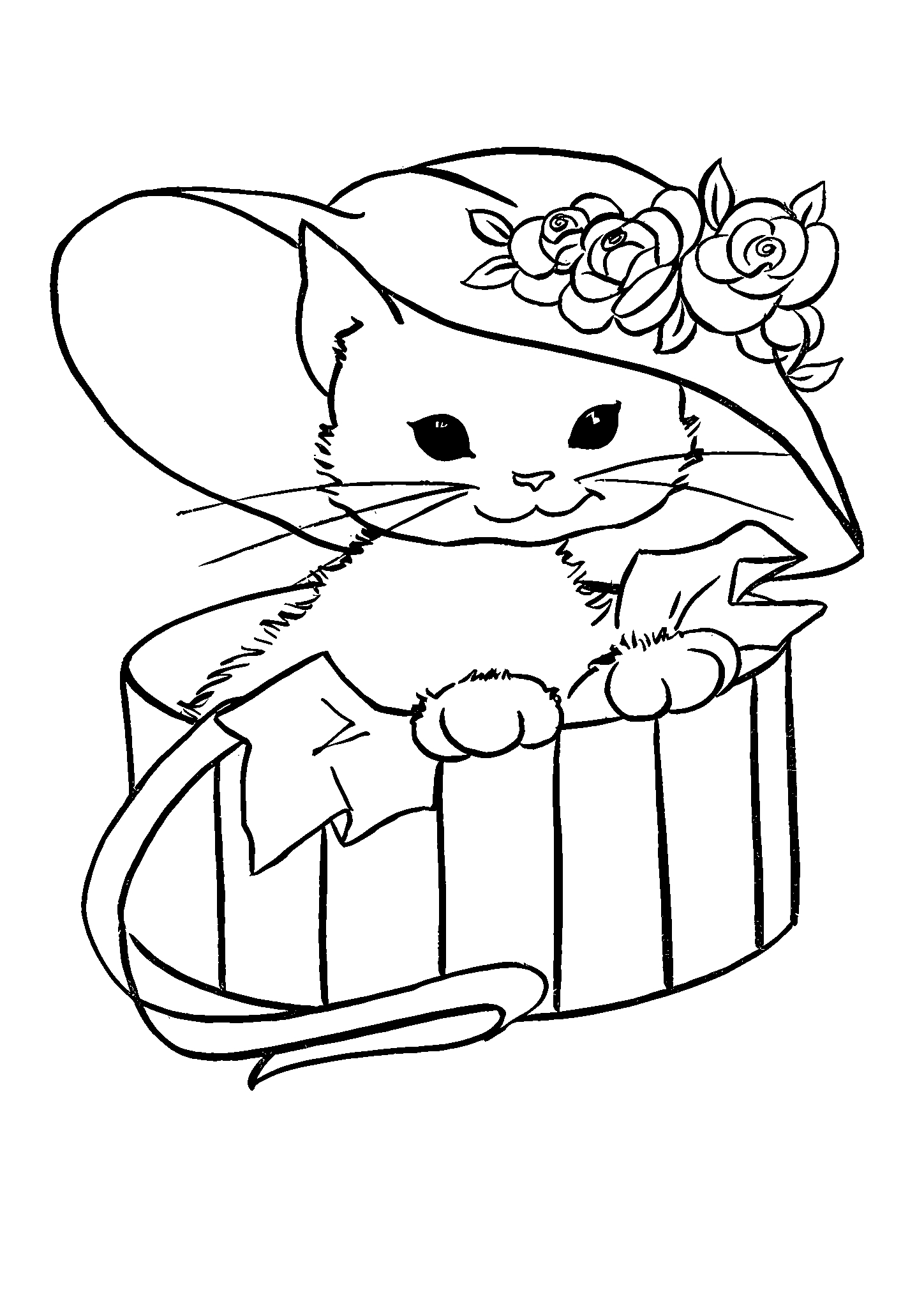 Котенок под шляпкой №2823. Популярные раскраски. Коты, кошки, котята.