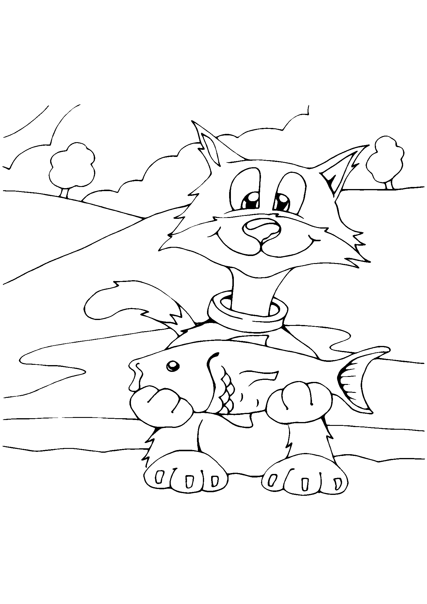 Котофей рыбак №2830. Популярные раскраски. Коты, кошки, котята.