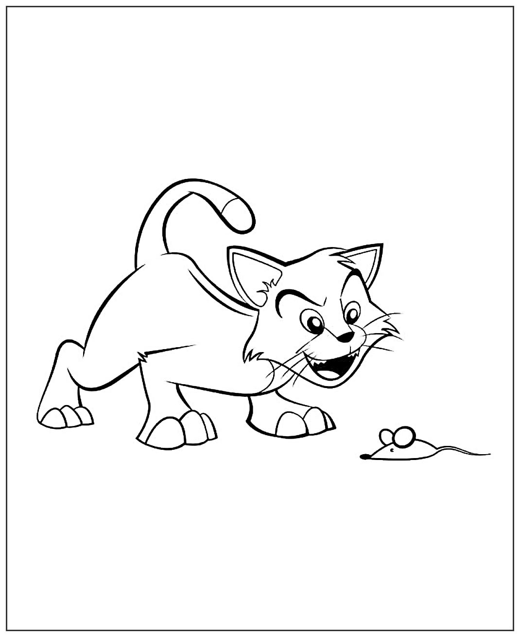 Кошка ловит мышь №1931. Популярные раскраски. Коты, кошки, котята.