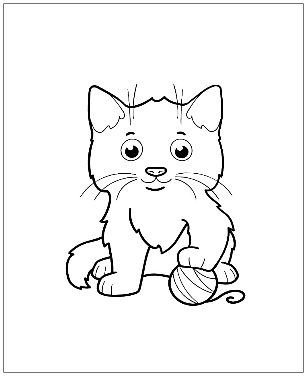 Котенок с клубком №1946. Популярные раскраски. Коты, кошки, котята.