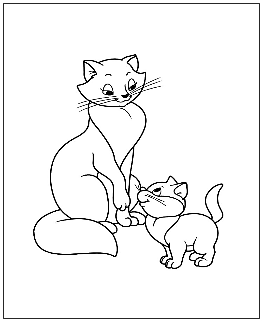 Кошка с котенком №1950. Популярные раскраски. Коты, кошки, котята.