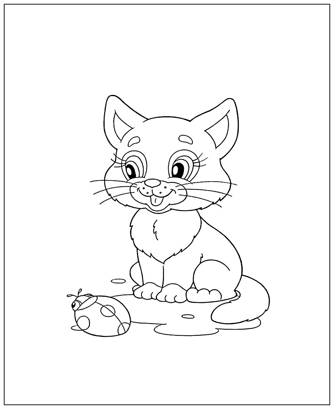 Котик и божья коровка №1952. Популярные раскраски. Коты, кошки, котята.