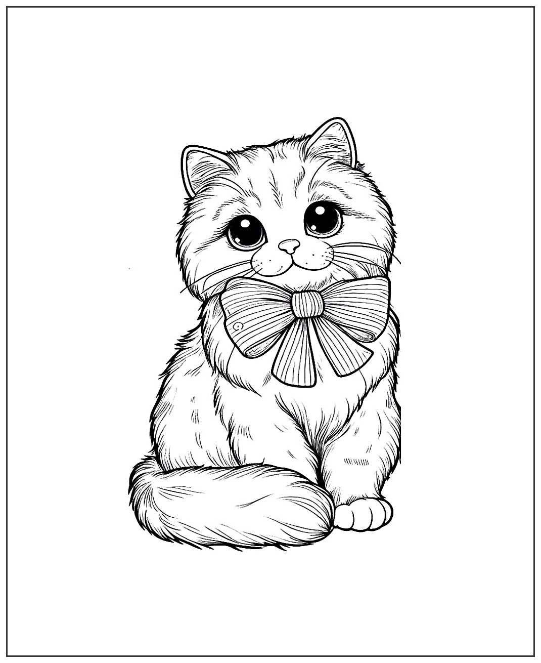 Милая кошечка с бантом №1965. Популярные раскраски. Коты, кошки, котята.