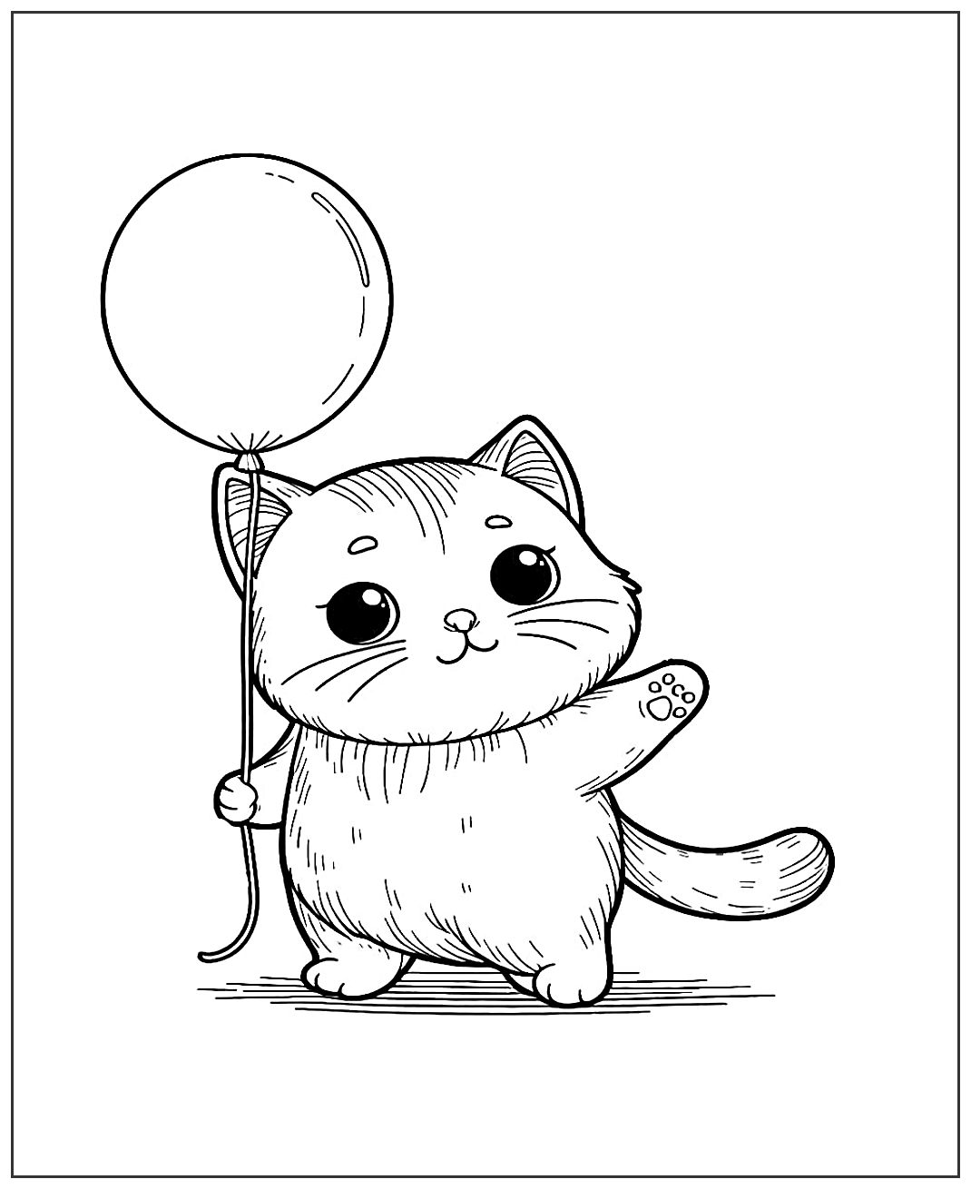 Котик с шариком №1969. Популярные раскраски. Коты, кошки, котята.