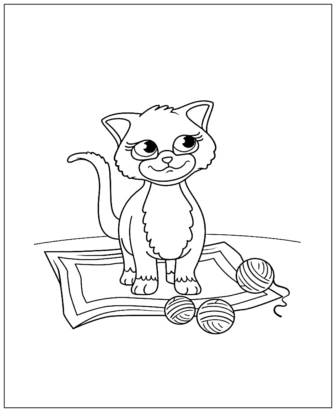Кот на коврике №1926. Популярные раскраски. Коты, кошки, котята.