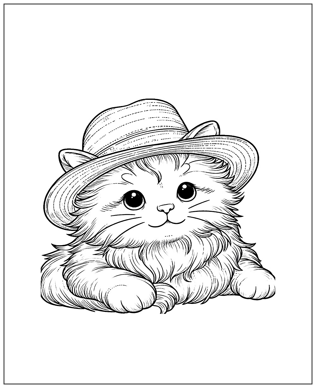 Кот в шляпе №1972. Популярные раскраски. Коты, кошки, котята.