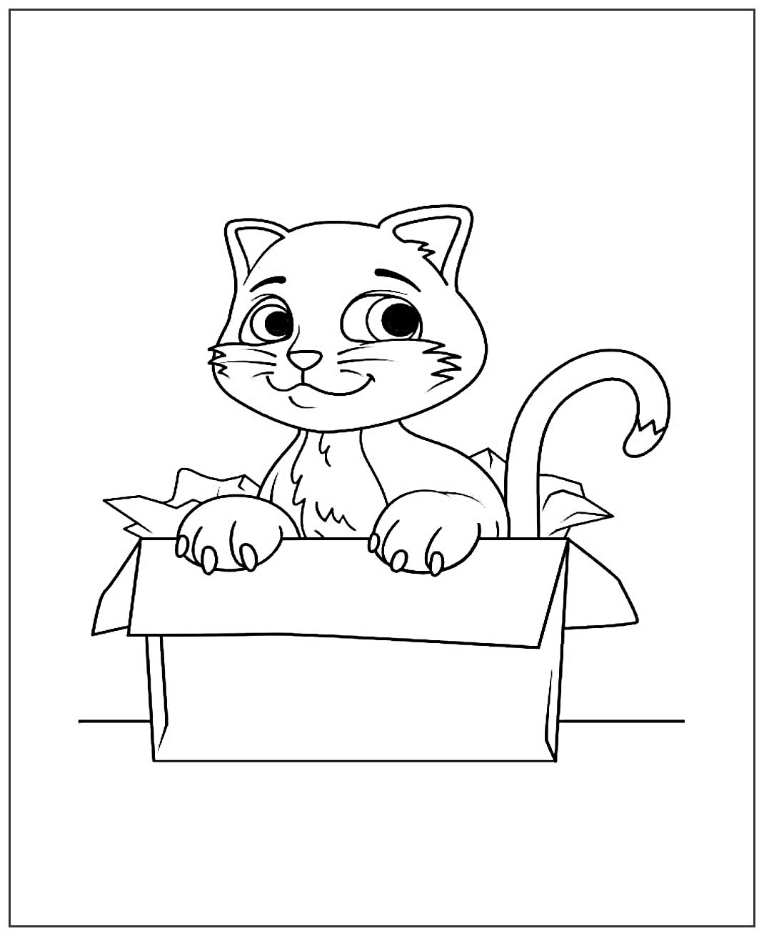 Кот в коробке №1927. Популярные раскраски. Коты, кошки, котята.