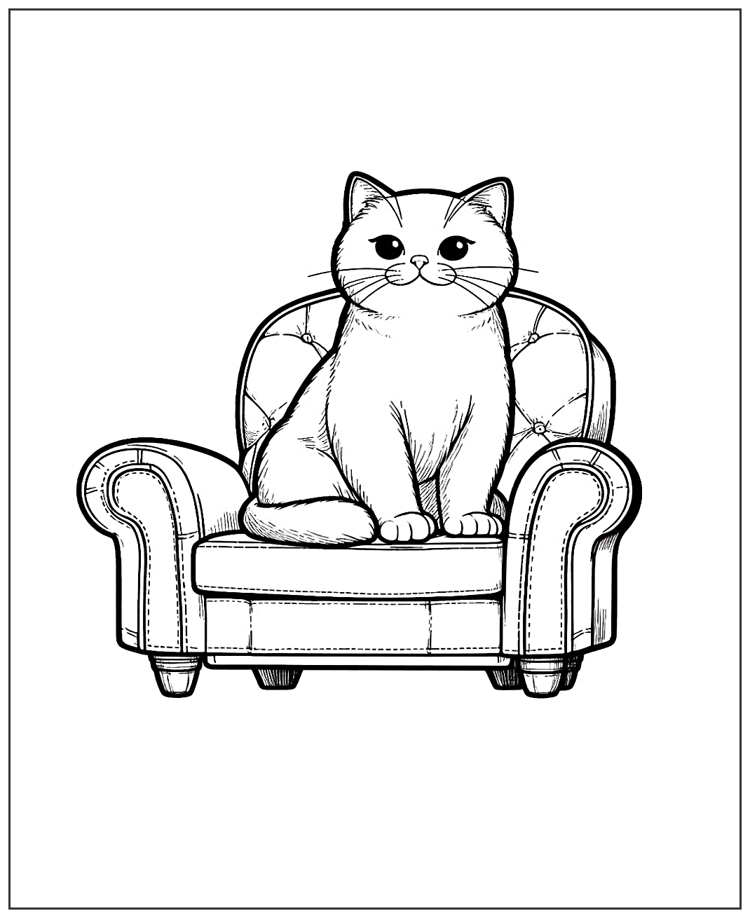 Кот сидит на кресле №1981. Популярные раскраски. Коты, кошки, котята.