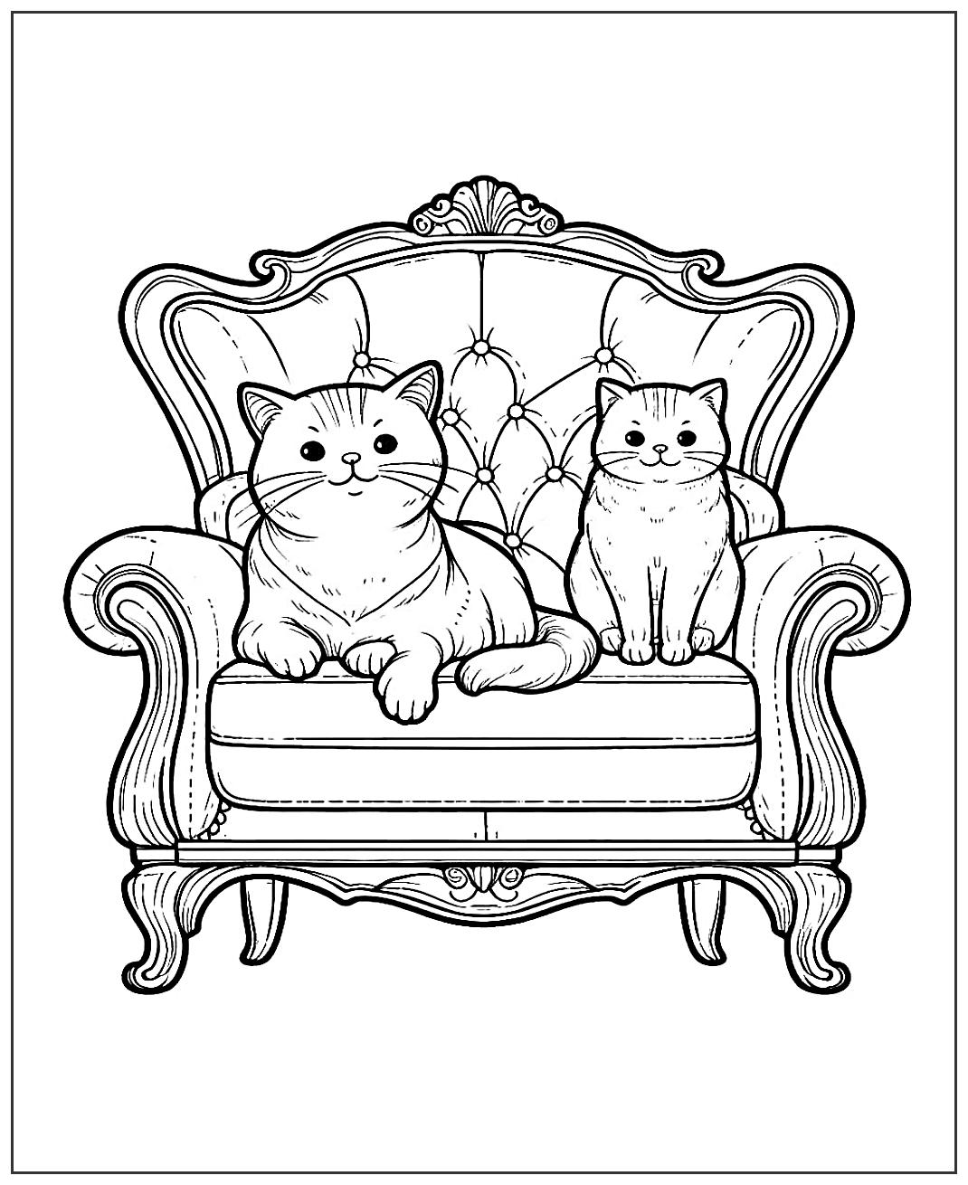 Кошки в кресле №1984. Популярные раскраски. Коты, кошки, котята.