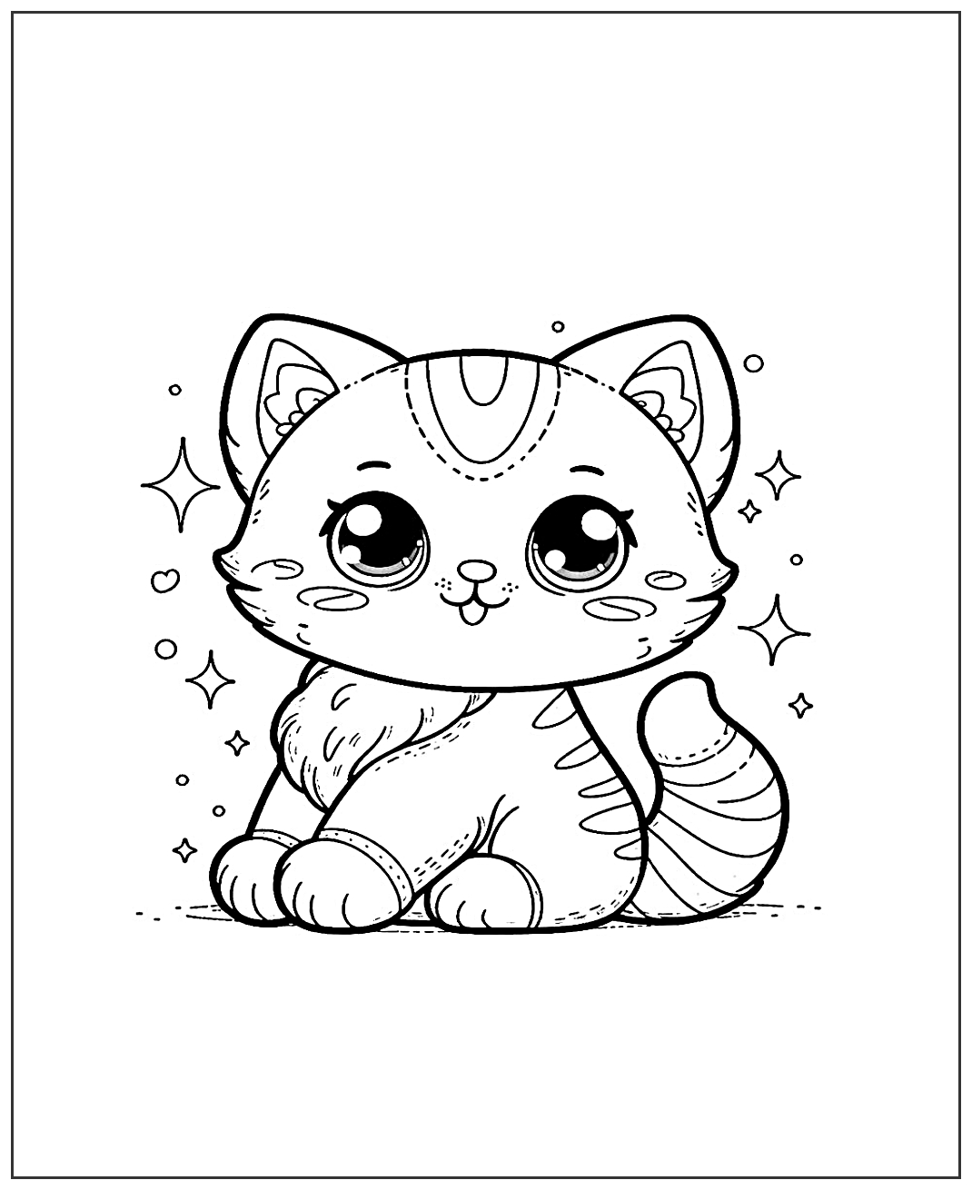 Кошечка со звездами №1999. Популярные раскраски. Коты, кошки, котята.