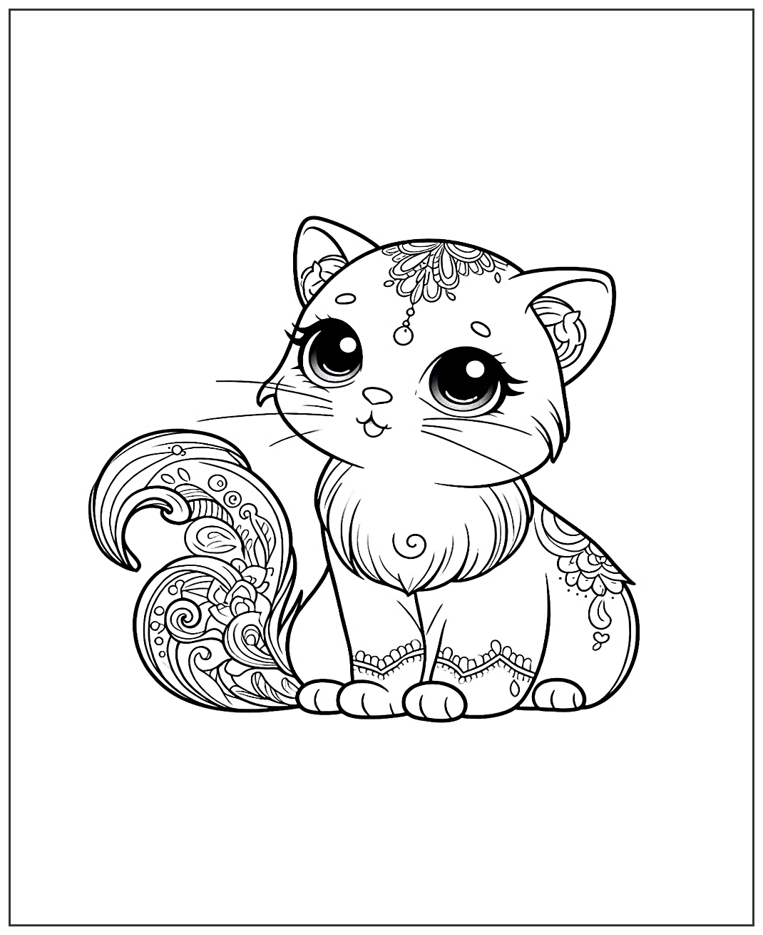 Кошечка с узорами №2015. Популярные раскраски. Коты, кошки, котята.